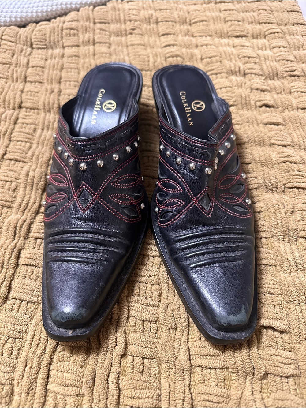 Cole Haan Leather Studded Slip-On Mules